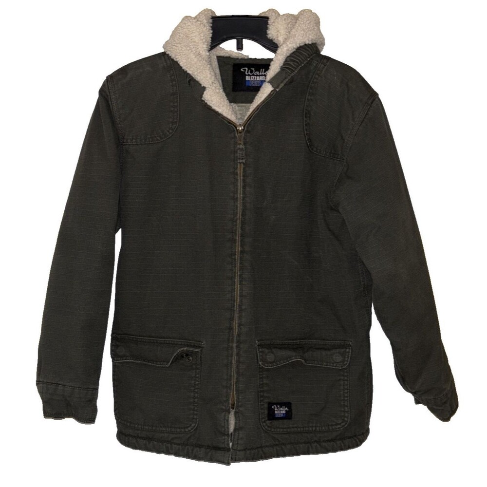 Walls Blizzard Boys youth size XL 16-18 Hooded Sherpa Lined Barn Work Coat Zipup